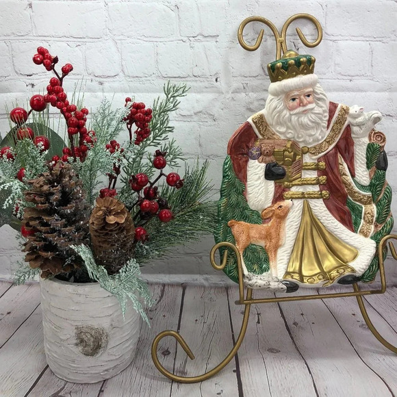 vintage omnibus 1995 fitz and floyd santa serving bowl Christmas holiday - Picture 1 of 8